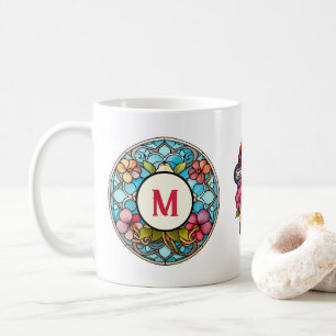 Personalisierte Hartglas-Floral-Monogramm und -Kre Kaffeetasse