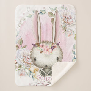 Personalisierte Hasen-Babymädchen-Sherpa-Decke Sherpadecke