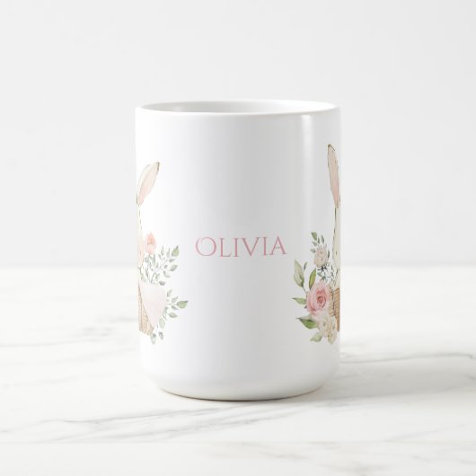 Personalisierte Hasen-Pastell-Blume Kaffeetasse (Mittel)