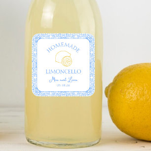 Personalisierte hausgemachte Limoncello-Flaschenho Quadratischer Aufkleber