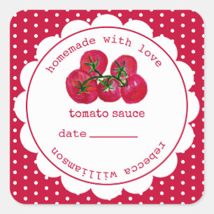 Personalisierte hausgemachte Tomatensauce Jar Squa Quadratischer Aufkleber