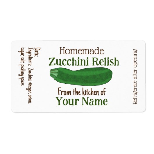 Personalisierte hausgemachte Zucchini Relish oder  (Vorne)