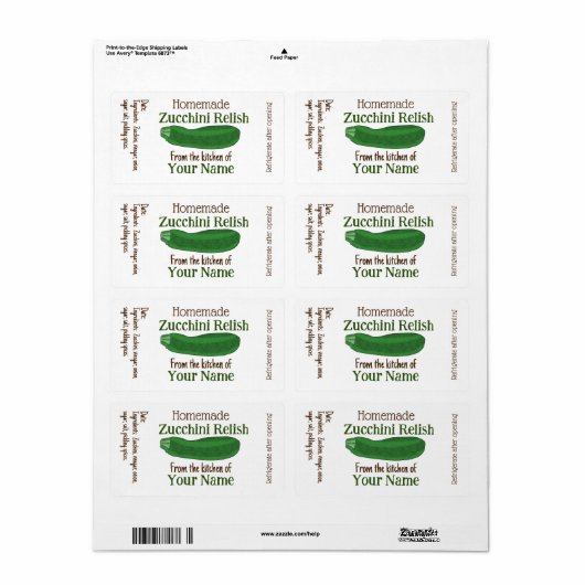 Personalisierte hausgemachte Zucchini Relish oder  (Vorne)