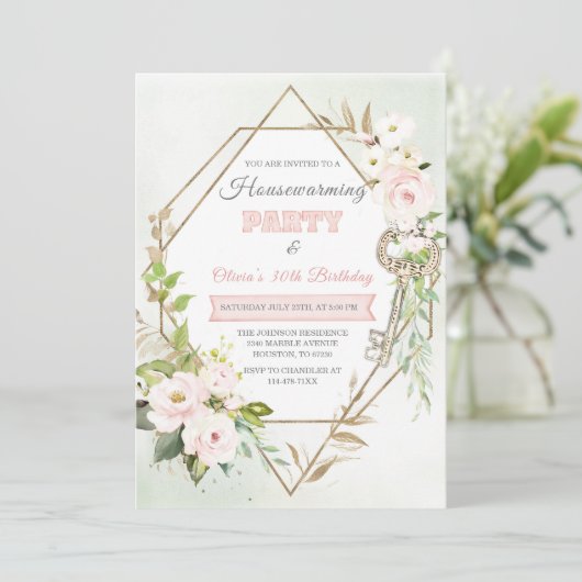 Personalisierte Haushaltserwärmung und Geburtstag Einladung (Stehend Vorderseite)