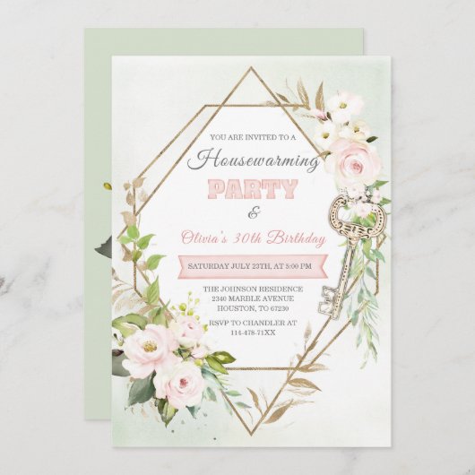 Personalisierte Haushaltserwärmung und Geburtstag Einladung (Vorne/Hinten)