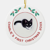 Personalisierte Hauskatze Erste Weihnachtsfeier Fo Keramik Ornament (Vorne)