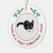 Personalisierte Hauskatze Erste Weihnachtsfeier Fo Keramik Ornament (Links)