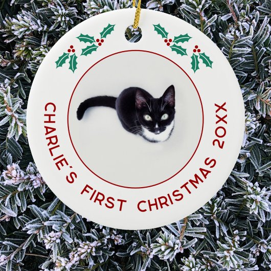 Personalisierte Hauskatze Erste Weihnachtsfeier Fo Keramik Ornament
