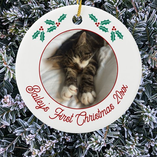 Personalisierte Hauskatze Erste Weihnachtsfeier Fo Keramik Ornament