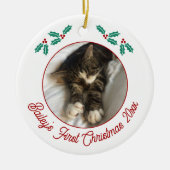 Personalisierte Hauskatze Erste Weihnachtsfeier Fo Keramik Ornament (Vorne)