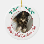 Personalisierte Hauskatze Erste Weihnachtsfeier Fo Keramik Ornament (Hinten)