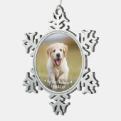 Personalisierte Haustiere Welpen Foto Hund Erste W Schneeflocken Zinn-Ornament (Rechts)