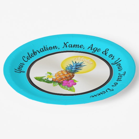 Personalisierte hawaiianische Papiere-Teller, jede Pappteller (Schrägansicht)