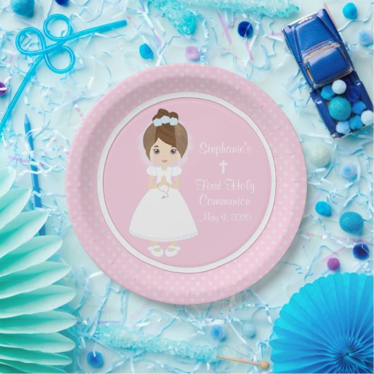 Personalisierte Heilige Kommune - Brünettes Mädche Pappteller (Party)