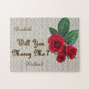 Personalisierte Heirat-Antrag-Spitze u. Rote Rosen Puzzle