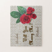 Personalisierte Heirat-Antrag-Spitze u. Rote Rosen Puzzle (Vertikal)