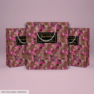 Personalisierte heißrosa Leopardenhaut-Geschenkver Mittlere Geschenktüte