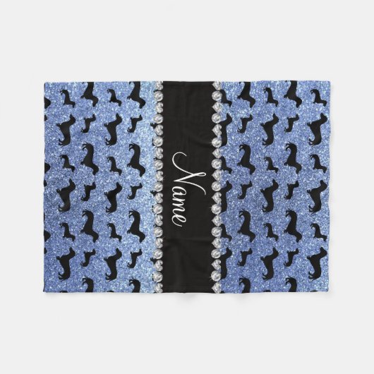 Personalisierte hellblaue Glitter-NamensDackeln Fleecedecke (Vorderseite (Horizontal))