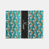 Personalisierte helle Aqua-Glitternamensregenbogen Fleecedecke (Vorderseite (Horizontal))