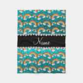 Personalisierte helle Aqua-Glitternamensregenbogen Fleecedecke (Vorderseite)