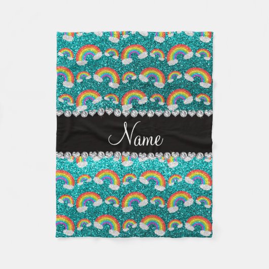 Personalisierte helle Aqua-Glitternamensregenbogen Fleecedecke (Vorderseite)