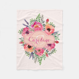 Personalisierte, helle Blüten - Rosa und Pfirsich  Fleecedecke