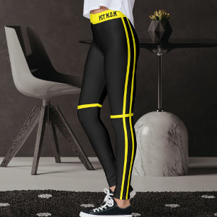 Personalisierte Helle Gelbe Schwarze Streifen Haus Leggings