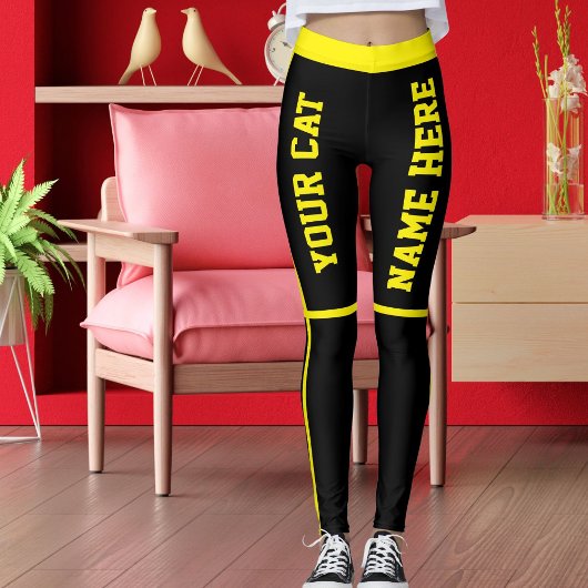 Personalisierte Helle Gelbe Schwarze Streifen Katz Leggings