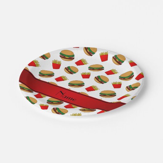 Personalisierte helle Hamburger Pommes frites Pappteller (Schrägansicht)