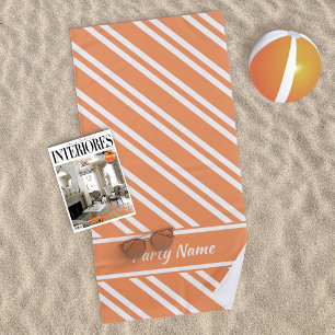 Personalisierte, helle, orange und weiße Streifen Strandtuch