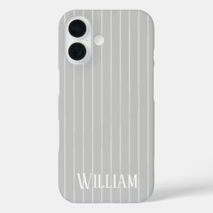 Personalisierte hellgraue Nadelstreifen iPhone 16 Hülle