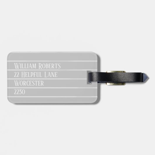 Personalisierte, hellgraue Pinstreifen Gepäckanhänger (Rückseite horizontal)