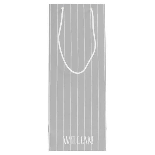 Personalisierte, hellgraue Pinstreifen Geschenktüte Für Weinflaschen (Rückseite)