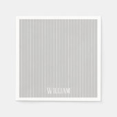 Personalisierte, hellgraue Pinstreifen Serviette (Vorderseite)