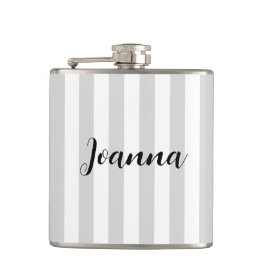 Personalisierte, hellgraue und weiße Streifen Flachmann