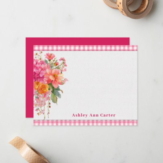 Personalisierte Hellrosa Blumenmuster Mitteilungskarte (Vorderseite/Rückseite Beispiel)