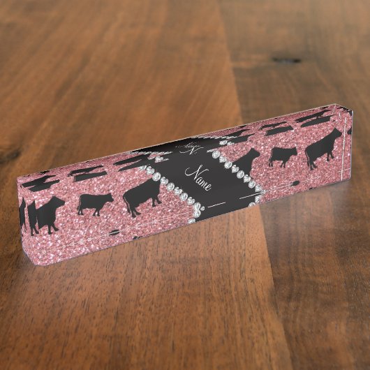 Personalisierte hellrosa Glitternamenskühe Namensplakette (Seite)