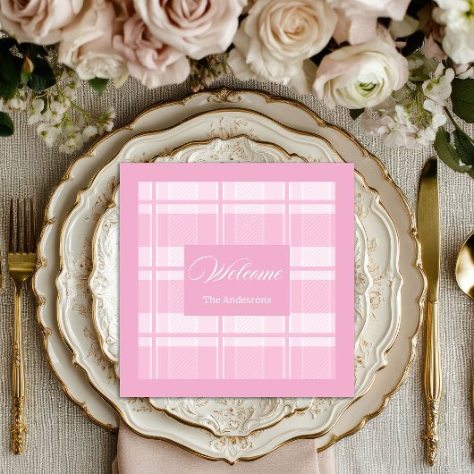 Personalisierte hellrosa Servietten Elegant Karier