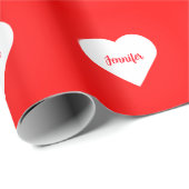 Personalisierte Hellrot-Weiß-Liebe rustikal Geschenkpapier (Rolleneckpunkt)