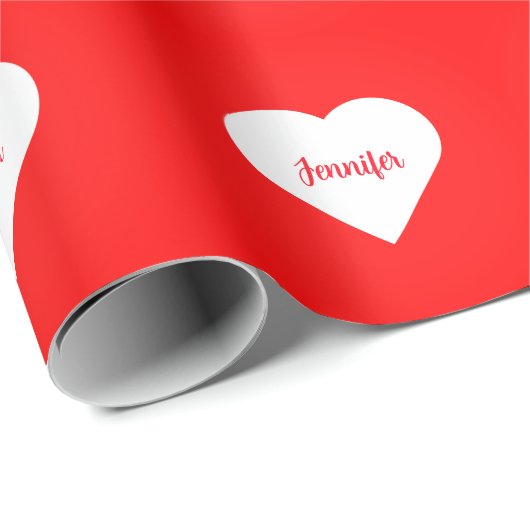 Personalisierte Hellrot-Weiß-Liebe rustikal Geschenkpapier (Rolleneckpunkt)