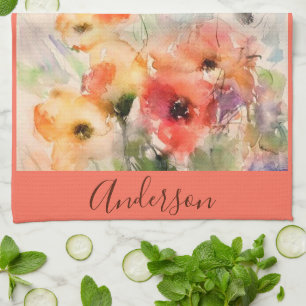 Personalisierte Herbst-Wasserfarben-Mohnblumen Geschirrtuch