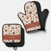 Personalisierte Herbstblätter Ofenhandschuh & Topflappen-Set (Vorderseite/Rückseite)