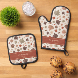 Personalisierte Herbstblätter Ofenhandschuh & Topflappen-Set