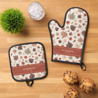 Personalisierte Herbstblätter Ofenhandschuh & Topflappen-Set