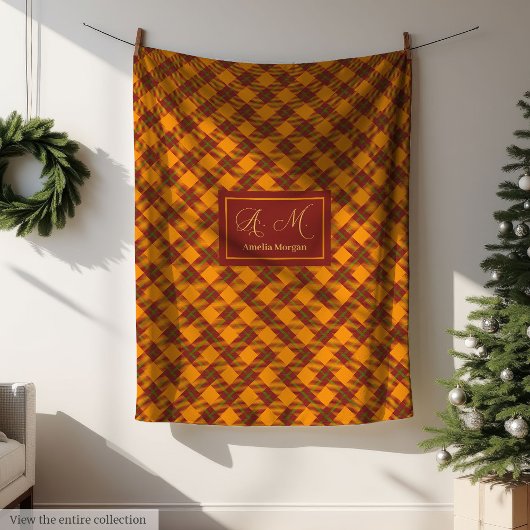 Personalisierte Herbstdecke Trendfarben Tartan Fleecedecke