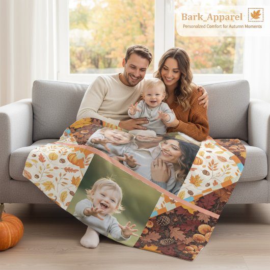 Personalisierte Herbstfamilie mit 3 Fotos Fleecedecke