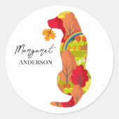 Personalisierte Herbstfarben Labrador Silhouette Runder Aufkleber (Vorderseite)