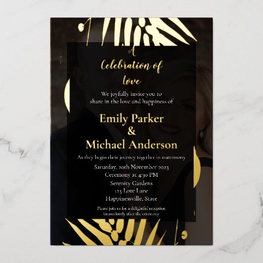 Personalisierte Herbstfoliage Hochzeitkarte Folieneinladung (Vorderseite)