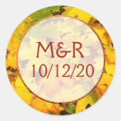 Personalisierte Herbstlaub Hochzeitsticker Runder Aufkleber (Vorderseite)