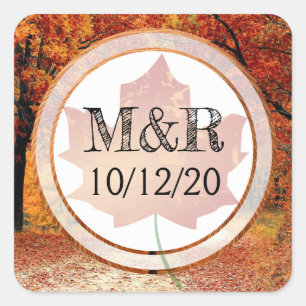 Personalisierte Herbstlaub Monogram Wedger Sticker